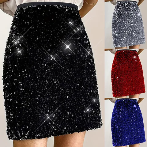 Damen Sexy Pailletten Bleistiftrock Funkelnd Hohe Taille Minirock Glänzend Glitzer Party Clubwear Nacht Out Unterteil Kurzer Rock