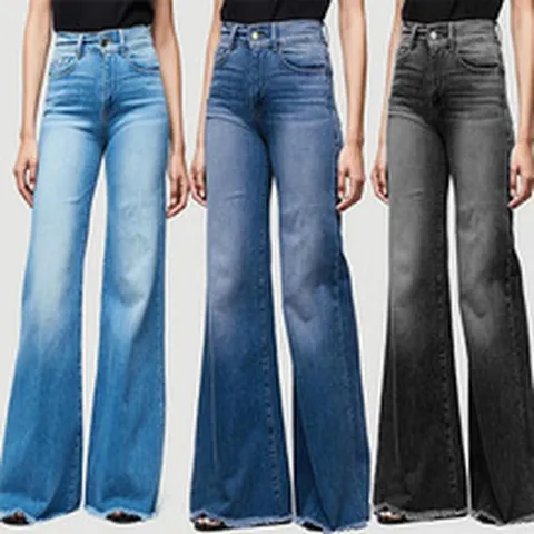 Pantalones de Campana de Cintura Alta para Mujer Dobladillo Deshilachado Vaqueros Elásticos Lavados Corte Ajustado Pierna Ancha