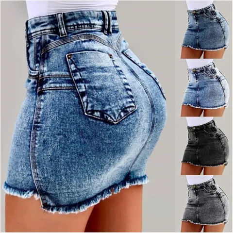 Γυναικεία Σέξι Ψηλόμεση Τζιν Φούστα Bodycon Acid Wash Ακατέργαστο Στρίφωμα Μεγάλο Μέγεθος Casual Μόδα Καλοκαιρινή Μίνι Φούστα