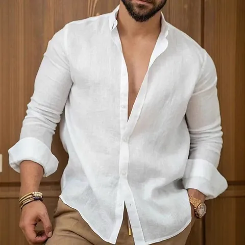 Men Casual Solid Color Long Sleeve Shirt Classic Lapel Button Up Top Minimalist British Style Polyester Fashion Shirt For Men