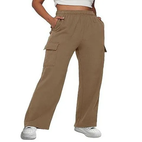 Women High Waist Cargo Pants Loose Straight Leg Casual Trousers With Utility Pockets Elastic Waist Slimming Streetwear Pants