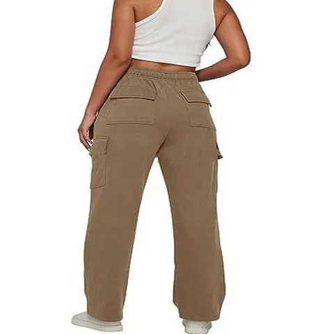 Women High Waist Cargo Pants Loose Straight Leg Casual Trousers With Utility Pockets Elastic Waist Slimming Streetwear Pants