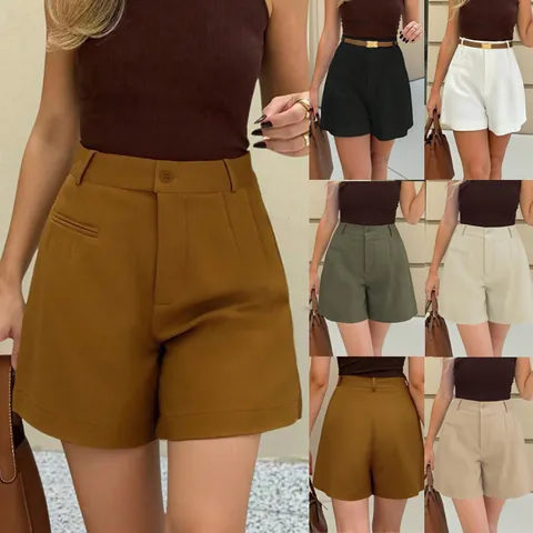 Dames Hoge Taille A-Lijn Wijde Pijp Shorts Casual Effen Kleur Polyester Elastaan Losse Rechte Shorts Zomer Mode