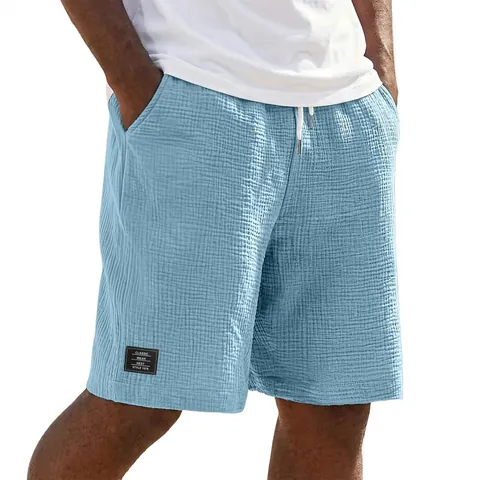 Pantaloncini da Uomo Casual in Tessuto di Cotone e Lino Estate Traspiranti Allentati a Cinque Punti Moda Americana Tinta Unita Fondo