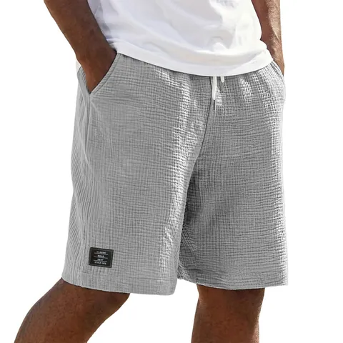 Pantaloncini da Uomo Casual in Tessuto di Cotone e Lino Estate Traspiranti Allentati a Cinque Punti Moda Americana Tinta Unita Fondo