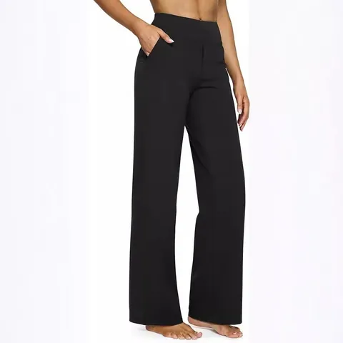 Damen High Waist Gerade Hose Lässige Lockere Passform Hosen Mit Taschen Polyester Einfarbig Herbst Bottoms Bürokleidung