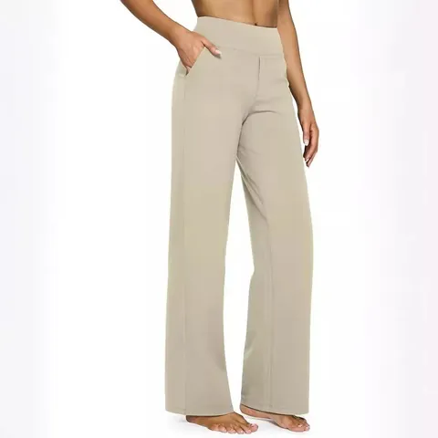 Damen High Waist Gerade Hose Lässige Lockere Passform Hosen Mit Taschen Polyester Einfarbig Herbst Bottoms Bürokleidung