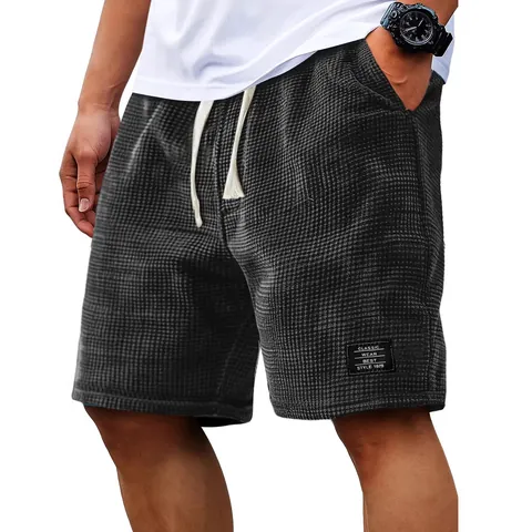 Men's Casual Waffle Mesh Shorts American Style Loose Breathable Summer Sports Five-Point Bottom Short For Men Daily Wear