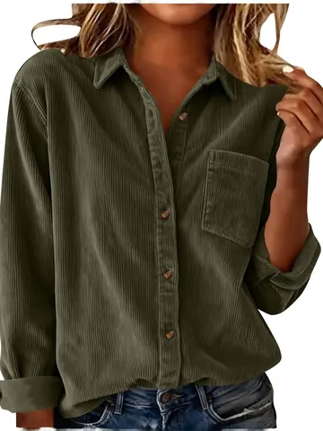 Dames Corduroy Gestreepte Overhemdjack Lange Mouw Oversized Button Down Revers Blouse Top Casual Herfst Winter Outerwear