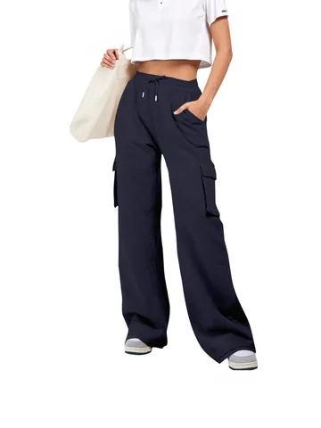 Pantalones Cargo Informales de Poliéster para Mujer Cintura Alta Cordón Color Sólido Joggers Sueltos con Bolsillos Pantalones Deportivos Cómodos