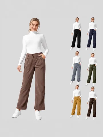 Women High Waisted Corduroy Casual Pants Solid Color Straight Leg Loose Trousers For Autumn Winter Comfortable Bottoms
