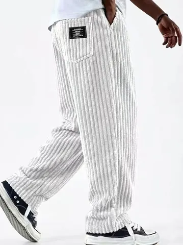 Men's American Vintage Corduroy Casual Pants Loose Straight Leg Vertical Striped Jacquard Retro Fashion Bottom