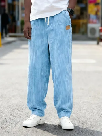 Pantalon en Velours Côtelé Homme Cordon de Serrage Coupe Droite Décontracté Avec Poches Retro Streetwear Mode Bas Homme