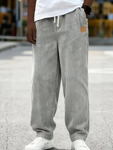 Pantalon en Velours Côtelé Homme Cordon de Serrage Coupe Droite Décontracté Avec Poches Retro Streetwear Mode Bas Homme