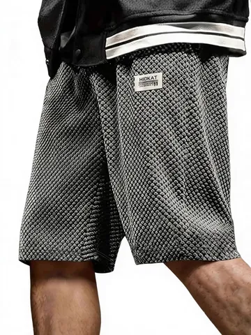 Men Casual Jacquard Grid Shorts Summer Loose Fit Waffle Texture Sporty Bottom With Pockets Comfortable Breathable Gym Shorts
