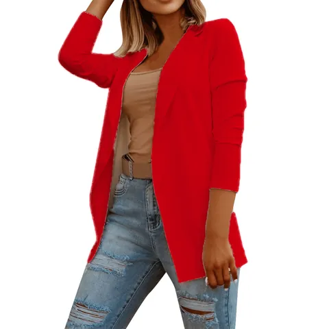 Dames Slim Fit Reverskraag Open Voorkant Blazer Jasje Casual Effen Kleur Lange Mouwen Pendelaar Kantoor Cardigan Top