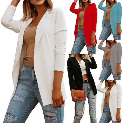 Dames Slim Fit Reverskraag Open Voorkant Blazer Jasje Casual Effen Kleur Lange Mouwen Pendelaar Kantoor Cardigan Top