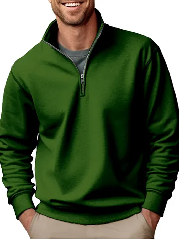 Sweat à Capuche Décontracté Couleur Unie pour Hommes Col Montant Demi-Zip Pullover Molleton Épais Chaud Haut à Manches Longues