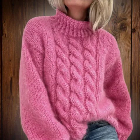 Women Winter Mock Neck Pullover Sweater Fair Isle Geometric Print Knit Top Casual Loose Long Sleeve Acrylic Jumper