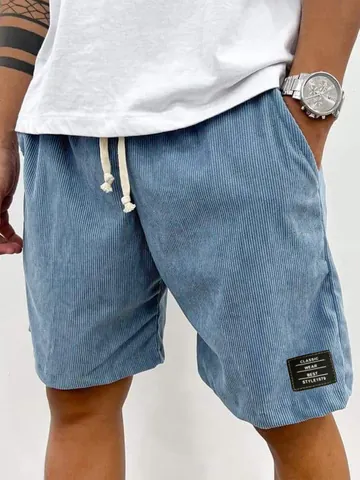 Pantaloncini da Uomo Casual in Velluto a Costine Con Coulisse Elastico in Vita Gamba Dritta Pantaloni al Ginocchio Estate Traspirante Tinta Unita