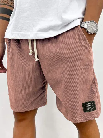 Pantaloncini da Uomo Casual in Velluto a Costine Con Coulisse Elastico in Vita Gamba Dritta Pantaloni al Ginocchio Estate Traspirante Tinta Unita