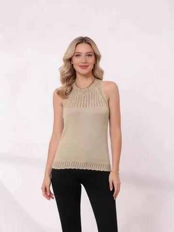 Women's Casual Hollow Out Knit Sleeveless Top Viscose Polyester Solid Color Crew Neck Commute Style Summer Knitwear Top
