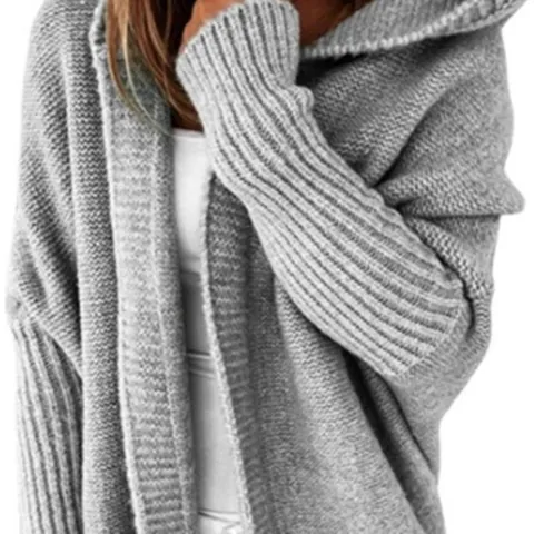 Women Casual Batwing Sleeve Hooded Knitted Cardigan Sweater Solid Color Loose Open Front Outerwear For Autumn Winter