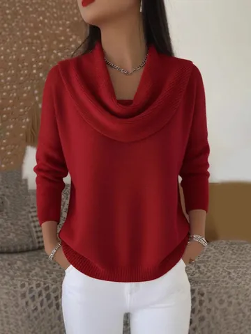 Γυναικείο Casual Πλεκτό Πουλόβερ με Γιακά Cowl Χαλαρό με Πούλιες Μακρύ Μανίκι Φθινόπωρο Χειμώνας Μονόχρωμο Glitter Πλεκτή Μπλούζα