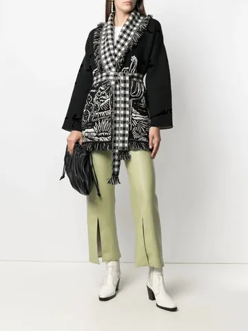 Cárdigan de Punto Jacquard Cactus para Mujer Longitud Media Borlas Solapa Grande Suéter Abrigo Bohemio Vintage Cachemira Top
