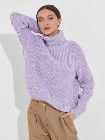 Women High Neck Chunky Knit Sweater Loose Fit Thick Pullover Casual Autumn Winter Long Sleeve Solid Color Top Acrylic Jumper