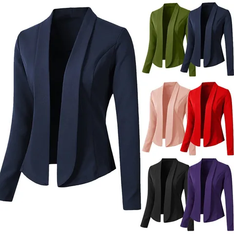 Women's Casual Open Front Blazer Jacket Long Sleeve Slim Fit Solid Color Lapel Office Wear Top For Spring Autumn