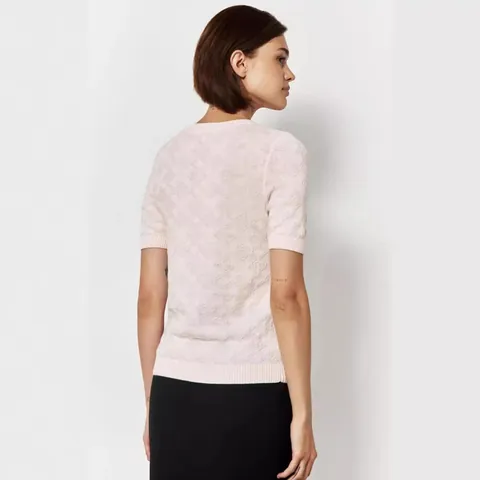 Women's Short Sleeve Knitted Sweater Round Neck Viscose Blend Jacquard Pattern Casual Urban Style Knit Top For Summer Spring