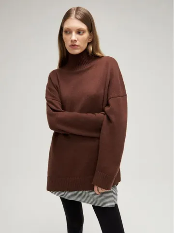 Women Casual Mock Neck Loose Knit Sweater Drop Shoulder Pullover Fall Winter Acrylic Blend Soft Warm Jumper Top