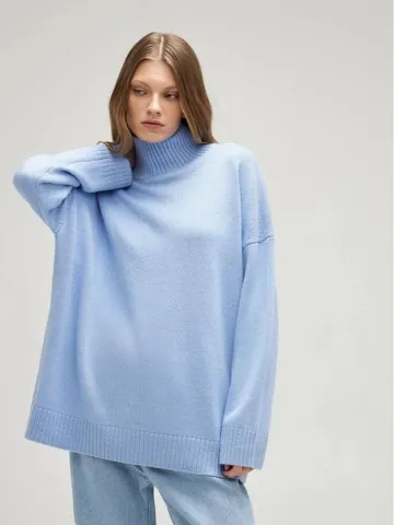 Women Casual Mock Neck Loose Knit Sweater Drop Shoulder Pullover Fall Winter Acrylic Blend Soft Warm Jumper Top