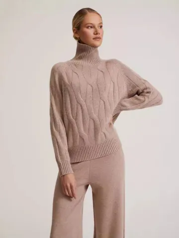 Women Cable Knit Turtleneck Top Or Wide Leg Pants Matching Two Piece Sweater Set Soft Knit Viscose Blend Winter Casual Wear