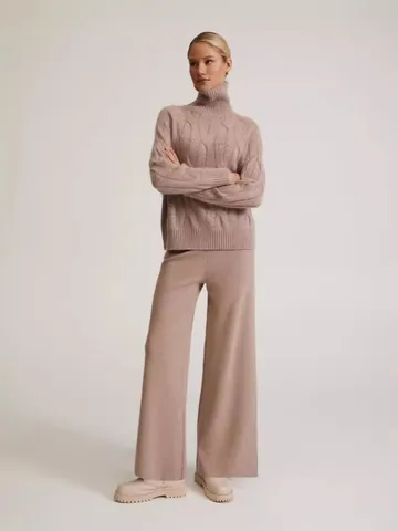 Women Cable Knit Turtleneck Top Or Wide Leg Pants Matching Two Piece Sweater Set Soft Knit Viscose Blend Winter Casual Wear