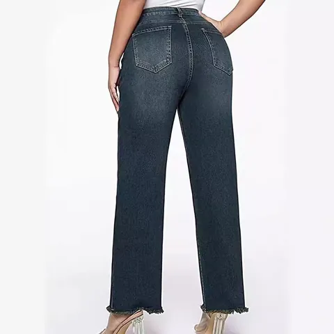 Women Vintage Washed Straight Leg Jeans Mid Waist Cropped Denim Pants With Raw Hem Distressed Casual Retro Blue Black Trousers