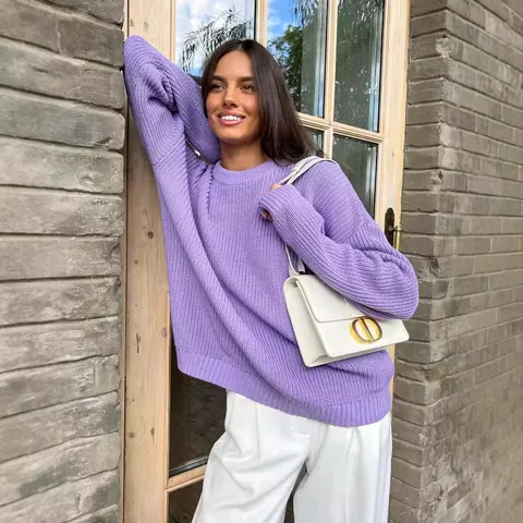 Women Loose Casual Viscose Core Spun Yarn Knit Sweater Round Neck Oversized Long Sleeve Pullover Top For Autumn Winter Solid Color Soft Warm Knitwear