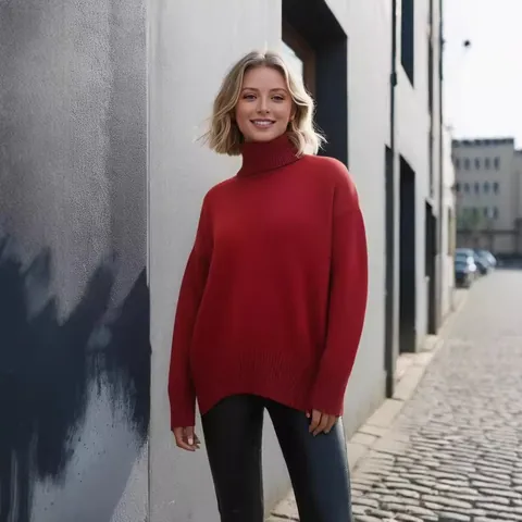 Women Oversized Turtleneck Sweater Thick Knitted Pullover Loose Fit Long Sleeve Soft Viscose Jumper Autumn Winter Casual Top