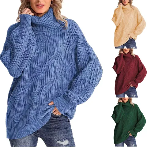 Women Oversized Turtleneck Cable Knit Sweater Solid Color Loose Long Sleeve Pullover Soft Warm Jumper Top For Autumn Winter