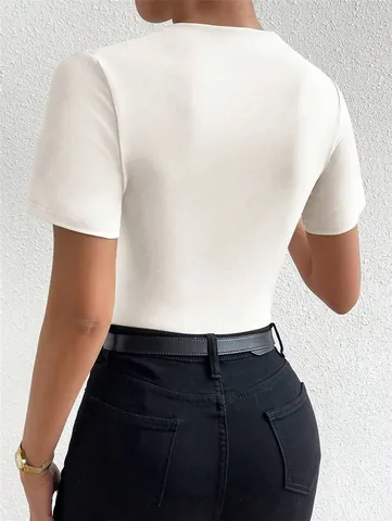 Women's Slim Fit Ruched Short Sleeve Bodysuit Polyester Mock Neck Solid Color Fashion Bodysuit Top For Street Daily Wear