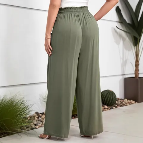 Women Plus Size Casual Straight Leg Pants Acetate Knitted Elastic Waist Loose Trousers Pockets Streetwear Fashion Bottom