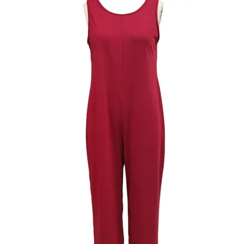 Women Casual Sleeveless Solid Color Jumpsuit Loose Straight Wide Leg Suspender Romper With Pockets Summer Top And Bottom