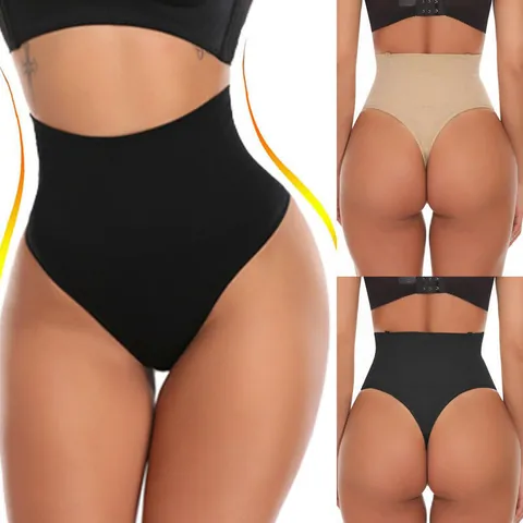Women High Waist Shapewear Thong Tummy Control Butt Lifter Thin Seamless Body Shaper Panties With Fishbone Support Lingerie
