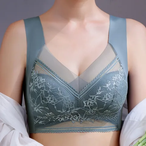 Dames Naadloze Kant Beha Zonder Beugel Vest Stijl Push Up Slaap Ondergoed Geïntegreerde Vaste Cup Zijsteun Brede Bandjes Top