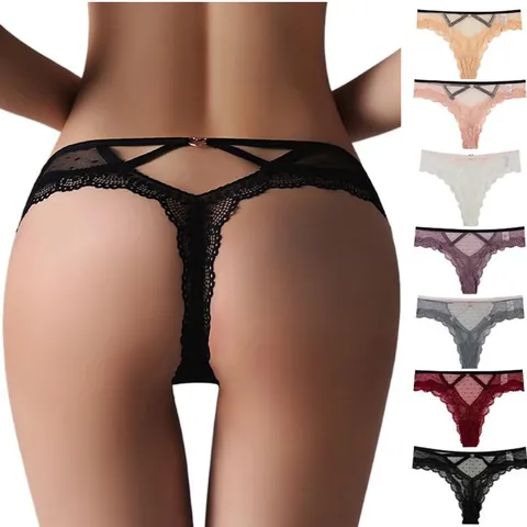 Women Sexy Lace Panties European Hollow Out Transparent Mesh Polka Dot Breathable Nylon Cotton Lingerie Mid Waist Underwear