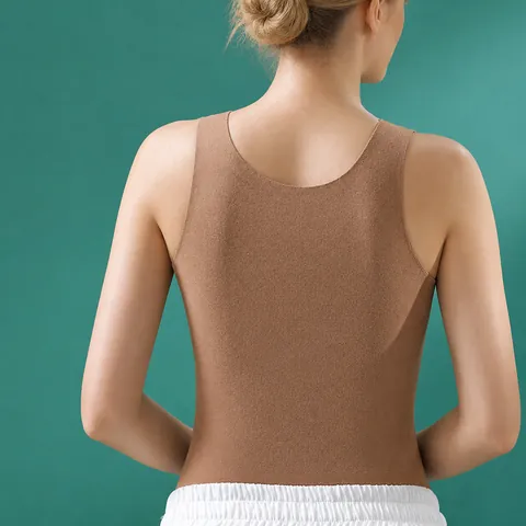 Thermo-Unterhemd für Damen Mit Integriertem BH Doppelseitig Gebürstet Nahtlos Camisole V-Ausschnitt Spitze Winter Warm Top