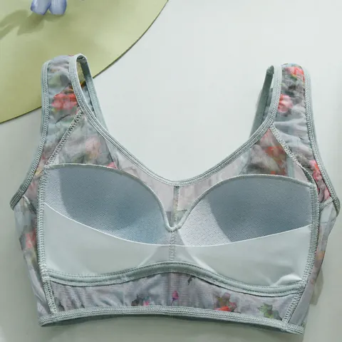Women Senior Seamless Sports Bra Wire-free Floral Mesh Vest Underwear Comfortable Sleep Bra Senior Daily Top