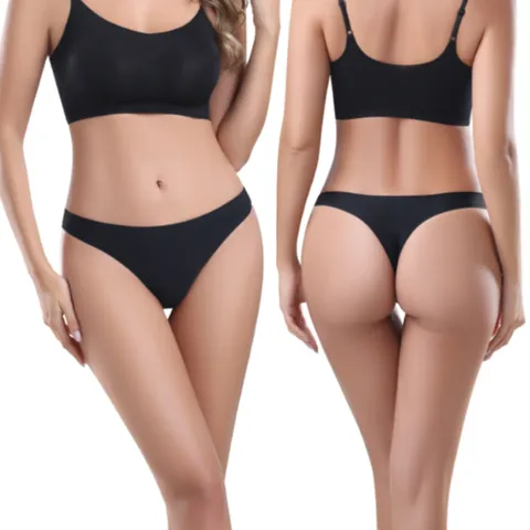 Women Seamless Ice Silk Thong Panties Sexy Low Rise Invisible One Piece Sport G-String With Cotton Crotch Underwear