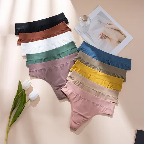 Women Seamless Thong Sexy Nylon Breathable Low Rise T-Back Panties Ribbed Sport Underwear Everyday Soft Comfortable Lingerie